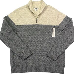 NWT William Rast Mens Color Block Quarter Zip Sweater L Cotton Wool Ivory Grey
